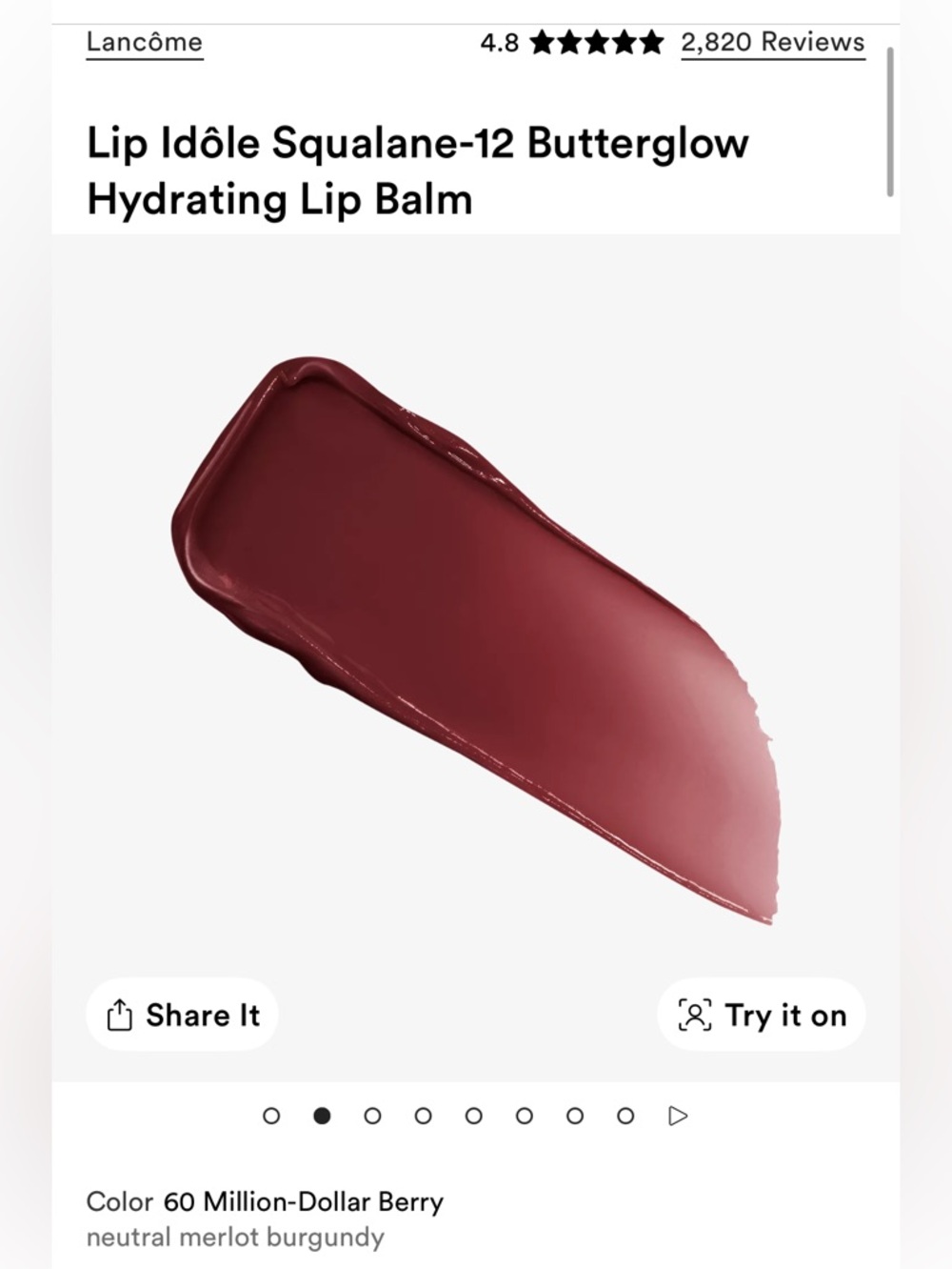 Lip Idôle Squalane-12 Butterglow Hydrating Lip Balm: Million-Dollar Berry - Picture 2 of 8